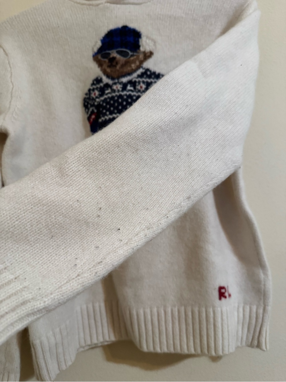 Polo Ralph Lauren Ski Bear Sweater Pullover Knit Hoodie Cream Large - Picture 4 of 11